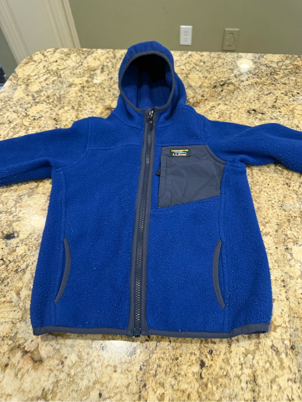 L.L. Bean Kids Royal Blue Hooded Fleece Jacket with Navy Chest Pocket